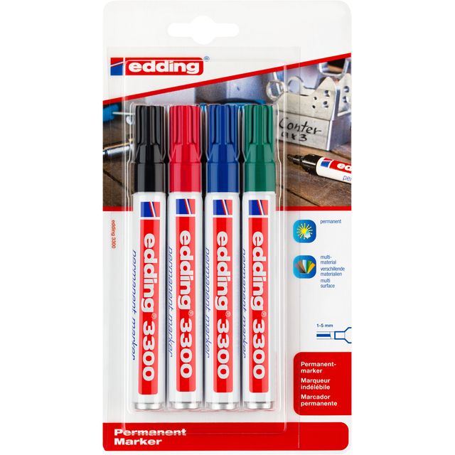 Edding - Filzstift 3300 Diagonale 1-5 mm, sortiert, Blister mit 4 Stück