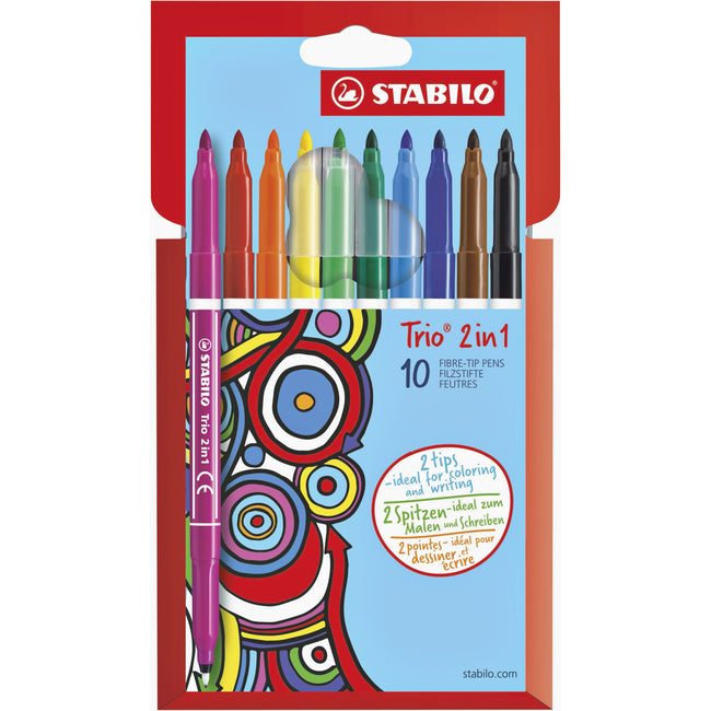 Stabilo - Filzstift Trio 2 in 1 sortiertem Karton mit 10 Stück