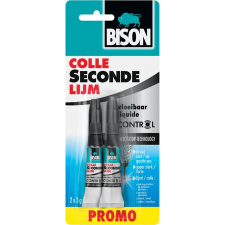 Bison -   secondelijm Control Vloeibaar, tube van 3 g, promo blister van 2 stuks
