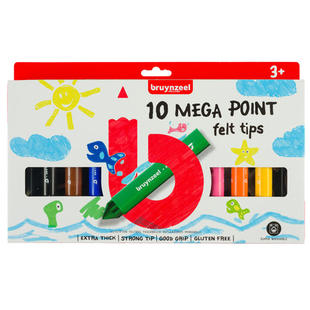 Bruynzeel Kids - Filzstift Kids Mega Point, Set mit 10 Farben