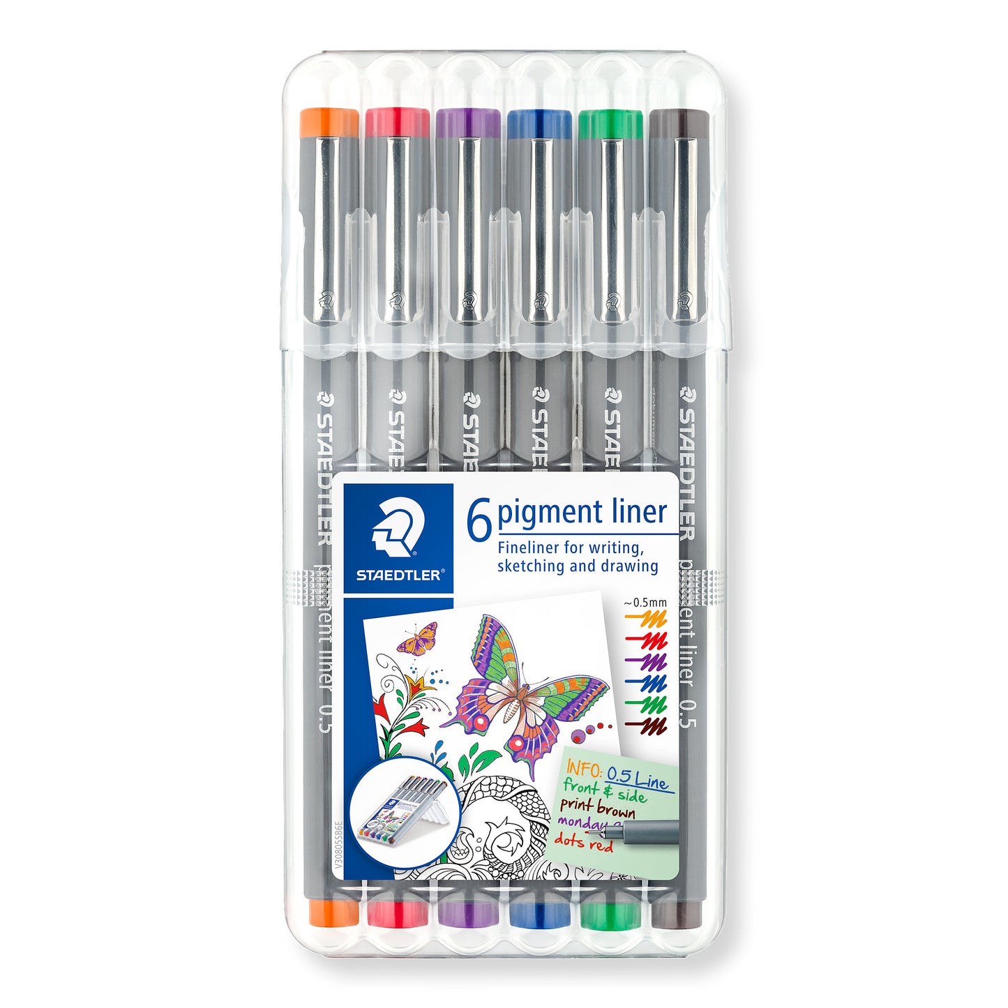 Staedtler - Fineliner Pigment 308 sortiert 0,5 mm 6er-Set sortiert