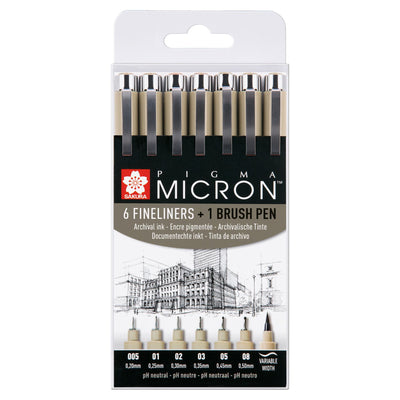 Sakura -  Fineliner pigma micron 6 stuks met brushpen