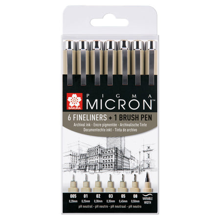 Sakura -  Fineliner pigma micron 6 stuks met brushpen
