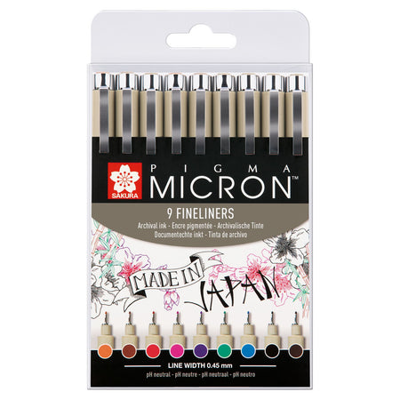 Sakura - Fineliner Pigma Micron sortiertes Federmäppchen mit 9 Teilen