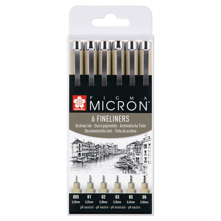 Sakura - Fineliner Pigma Micron Set 6 Stück schwarz | 6 Stück
