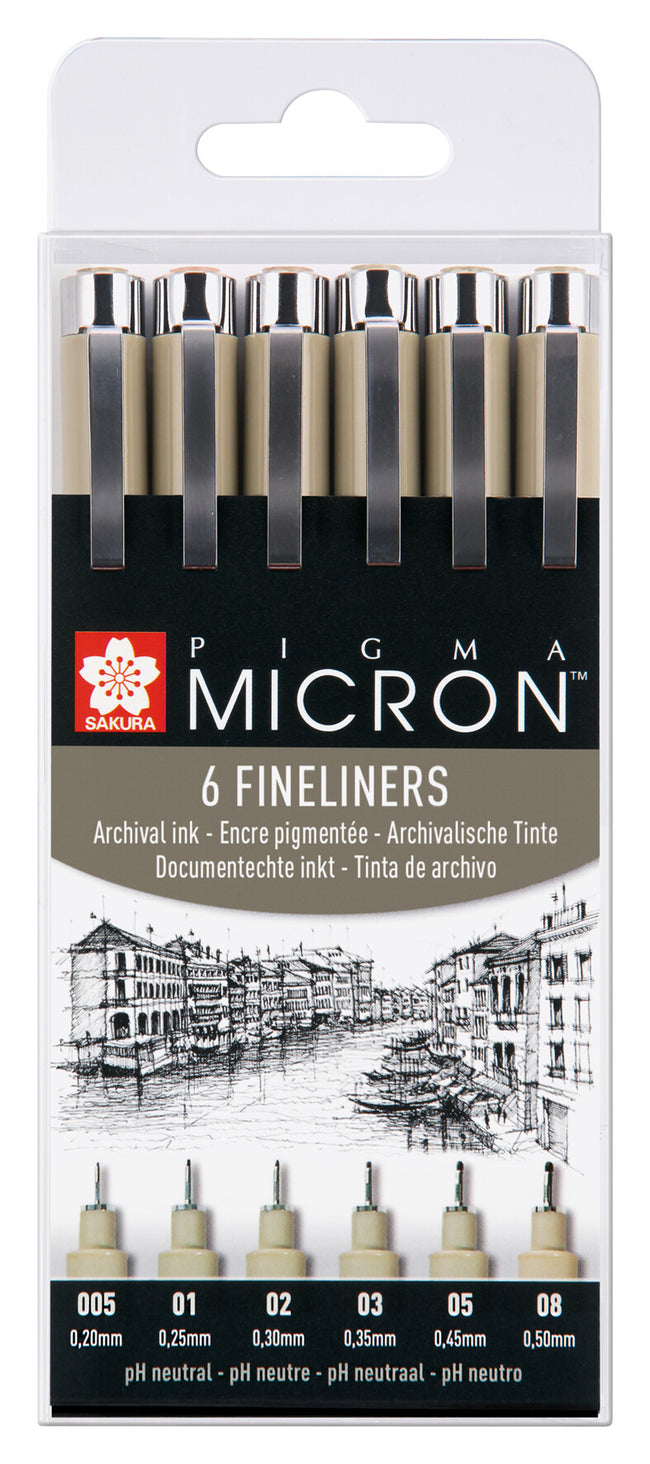 Sakura - Fineliner Pigma Micron Set 6 Stück schwarz | 6 Stück