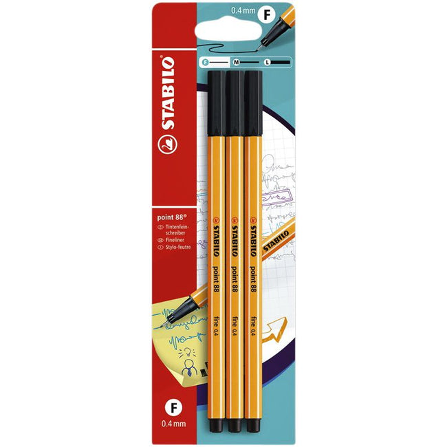 STABILO - Fineliner Punkt 88 fein schwarz Blister mit 3 Stück
