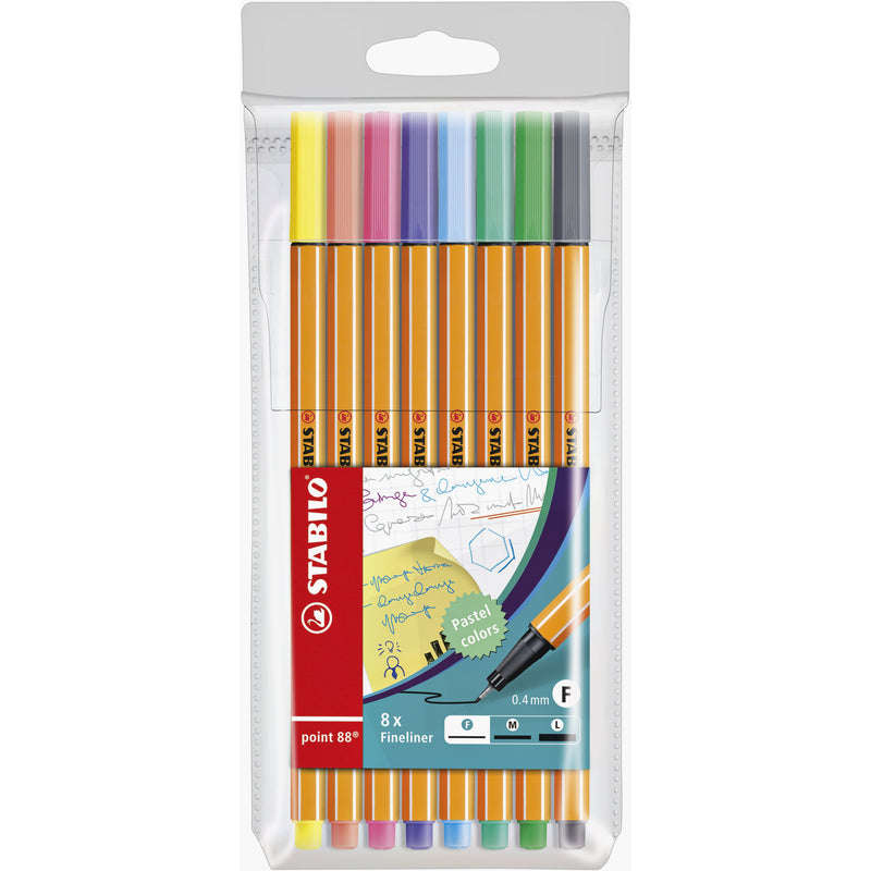 STABILO - Fineliner Spitze 88/8 feine Pastellfarben, sortiertes Federmäppchen mit 8 Teilen