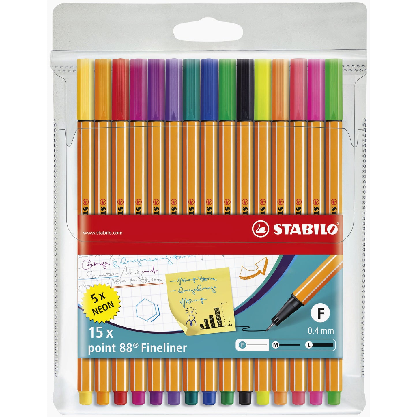 STABILO - Fineliner point 88/15 feines, sortiertes Federmäppchen mit 15 Teilen