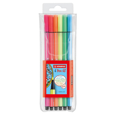 Stabilo - Filzstift Pen 68 medium fluor, sortiert, Etui mit 6 Stück