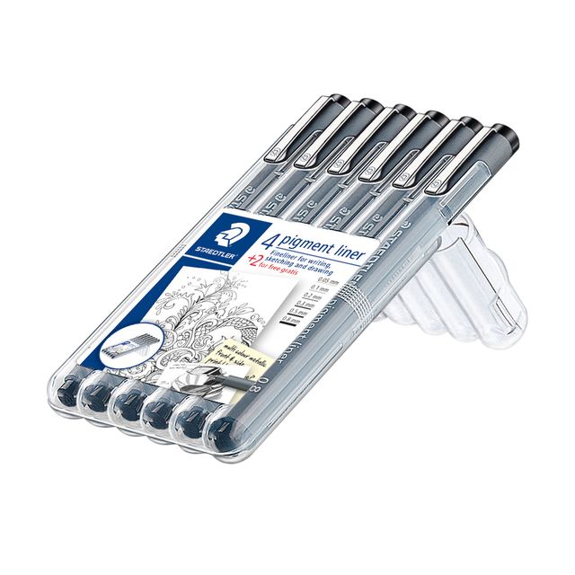Staedtler - Fineliner Pigment 308 schwarz Set 4+2 gratis