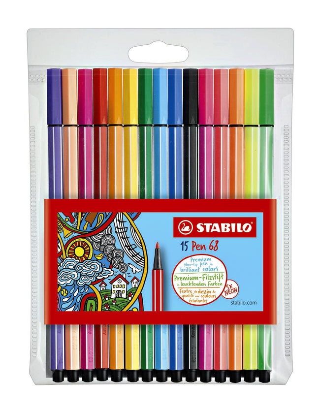 Stabilo - Filzstift 68/15 medium sortiertes Etui mit 10+5 Neonfarben | 10 Stück