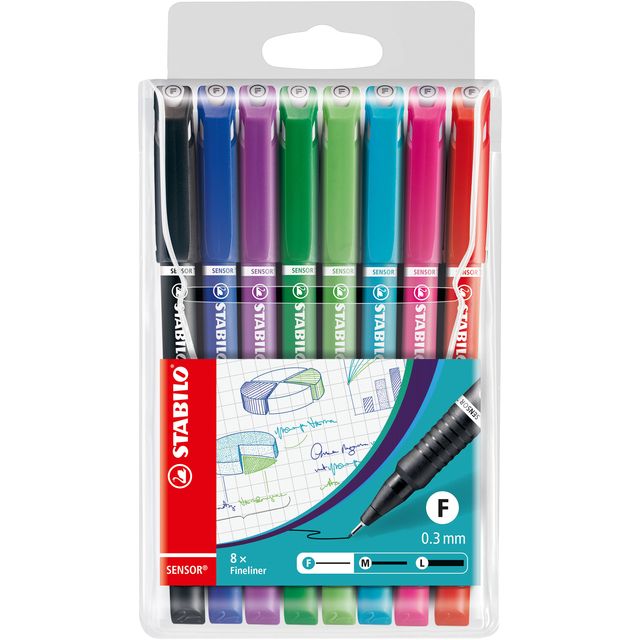 Stabilo - Fineliner Sensor 189/8 fein sortiertes Federmäppchen mit 8 Teilen