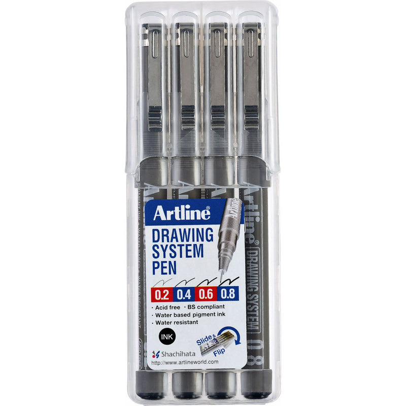 Artline – Technisches Fineliner-Etui mit 0,2–0,4–0,6–0,8 mm Schwarz