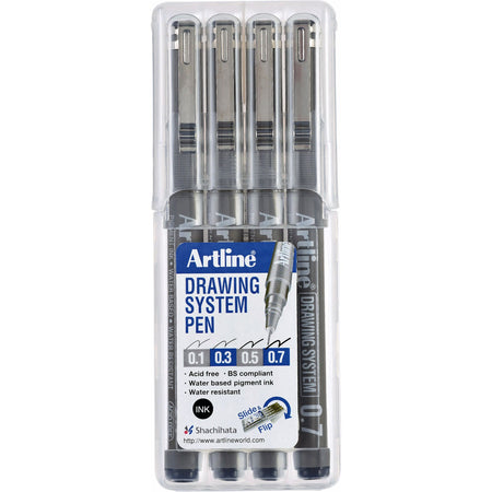 Artline – Technisches Fineliner-Etui mit 0,1–0,3–0,5–0,7 mm Schwarz