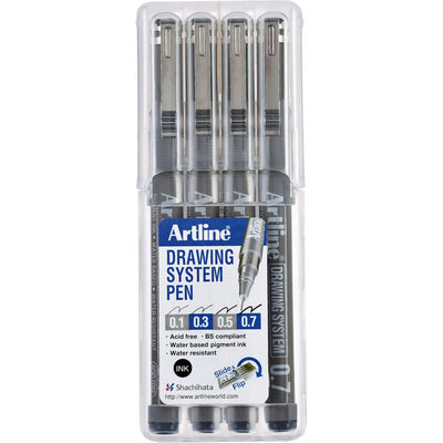 Artline – Technisches Fineliner-Etui mit 0,1–0,3–0,5–0,7 mm Schwarz