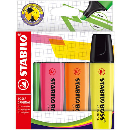 STABILO - Textmarker BOSS Original 70/4, sortierter Karton mit 4 Stück