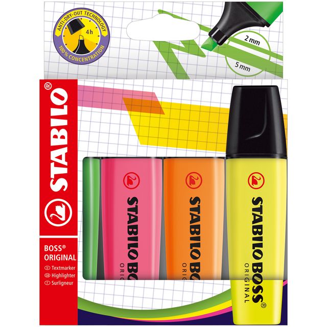STABILO - Textmarker BOSS Original 70/4, sortierter Karton mit 4 Stück
