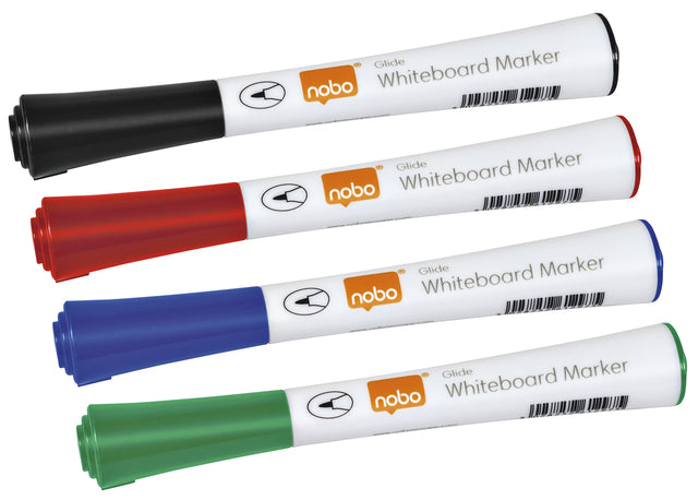 Felt -Tip Nobo Whiteboard Glide Glide Round Assorti 1mm 4st