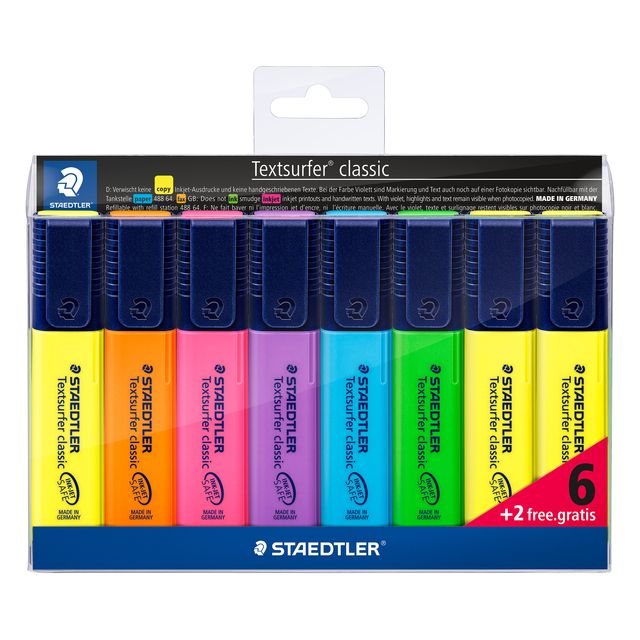 Staedtler - Textmarker 364 Textsurfer Set 6 Stück sortiert + 2 Gelb gratis