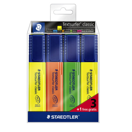 Staedtler - Textmarker 364 Textsurfer Set 3 Stück sortiert + 1 Gelb gratis | 10 Stück