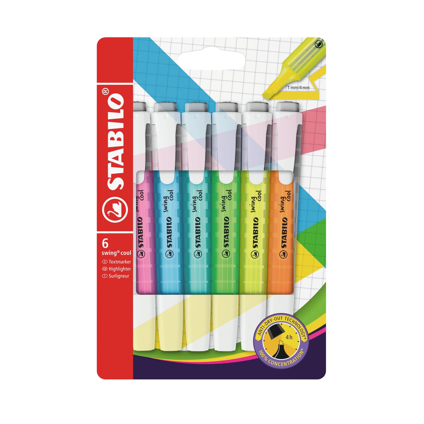 Stabilo - Textmarker Swing cool 275/6, sortiert, Karton mit 6 Stück