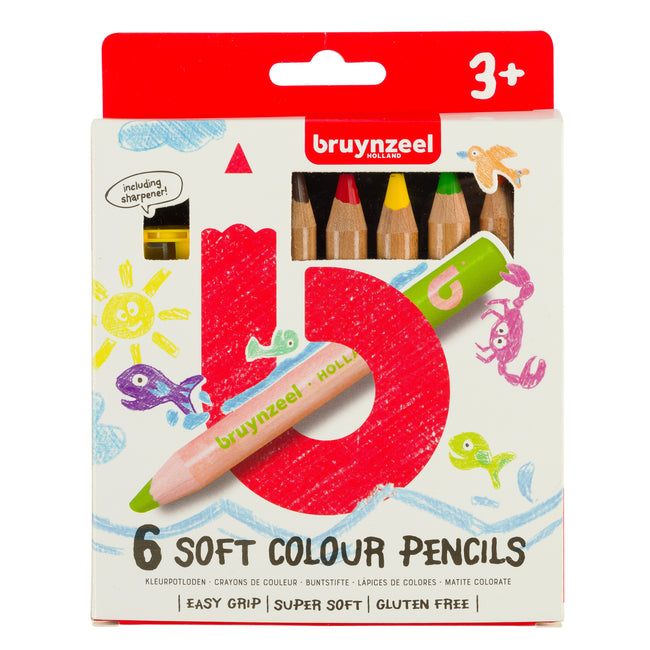 Bruynzeel - Buntstifte für Kinder, dicker Wachsmalstift, Blisterpackung mit 6 Stück, sortiert