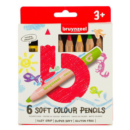 Bruynzeel - Buntstifte für Kinder, dicker Wachsmalstift, Blisterpackung mit 6 Stück, sortiert | 6 Stück