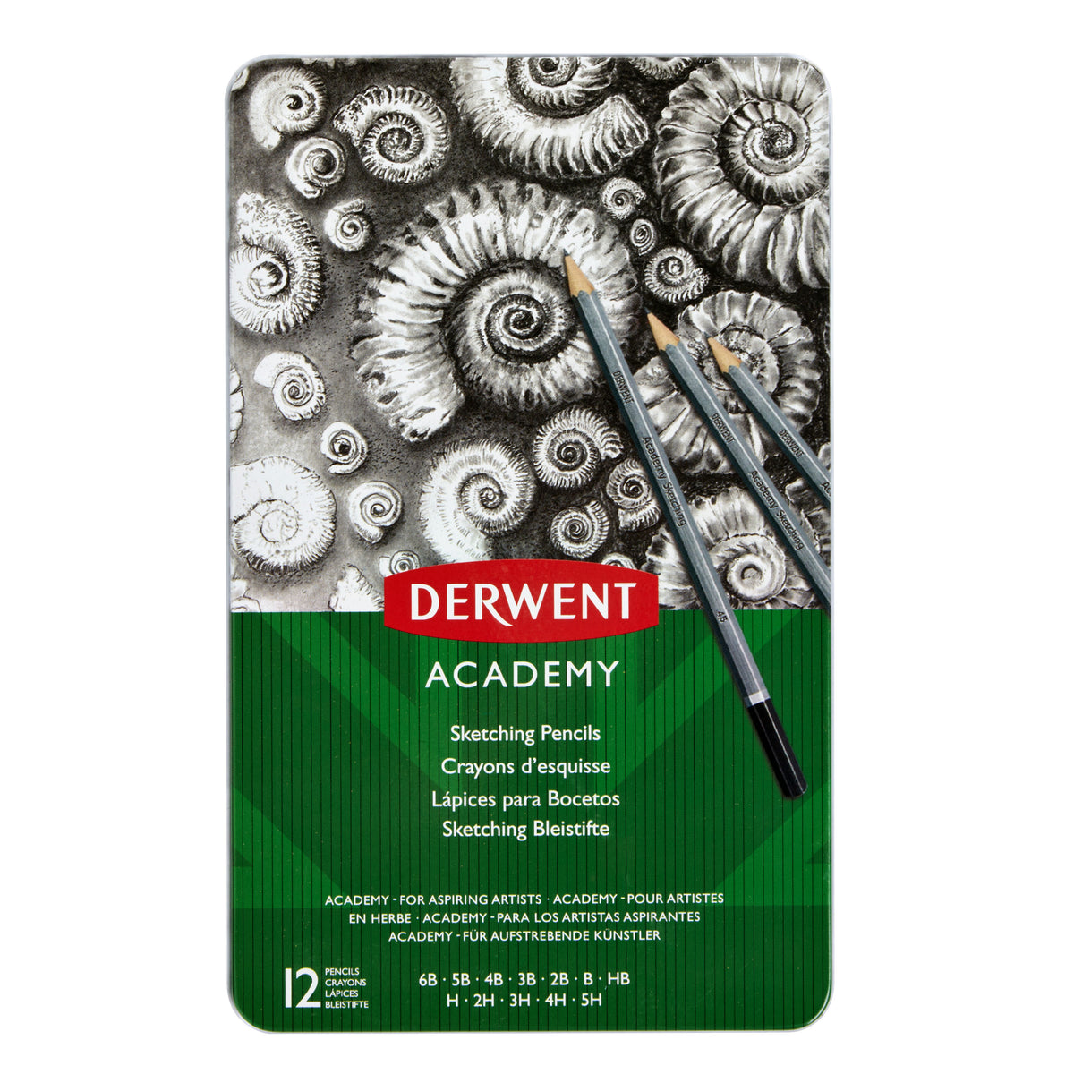Derwent – ​​Pencil Academy 6B5H, verschiedene Härtegrade, Dose mit 12 Stück