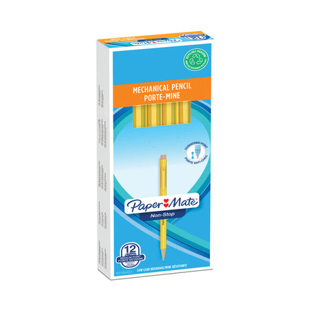 Paper Mate – Druckbleistift nonstop 0,7 mm HB mit Clip und Radiergummi gelb | 12 Stück