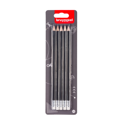 Bruynzeel - Graphitstift Teens HB mit Radiergummi, Blisterpackung mit 5 Stück, grau