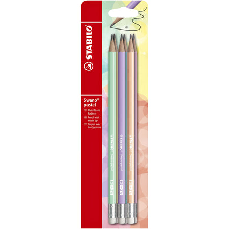 STABILO - Swano Graphit-HB-Bleistift mit Radiergummi, pastellfarben, sortiert, Blisterpackung mit 6 Stück