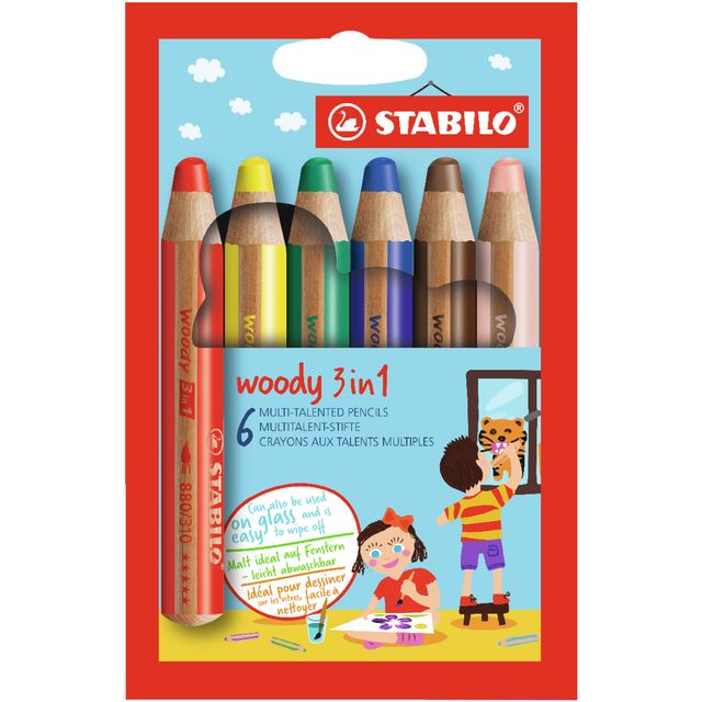Stabilo - Buntstifte 880 Woody 3 in 1 sortiertes Federmäppchen mit 6 Teilen