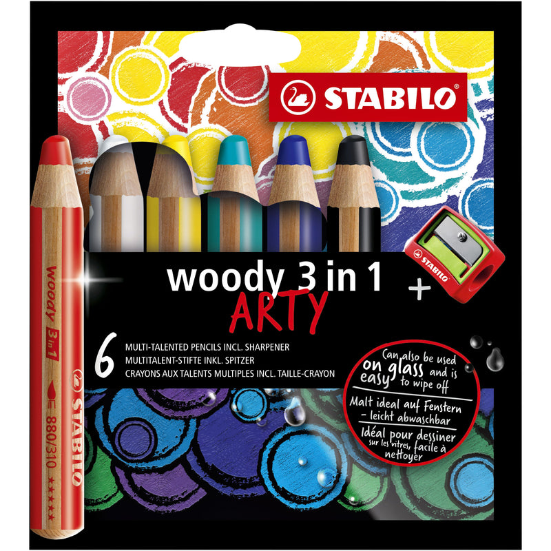 Stabilo - Buntstifte 880 Woody 3 in 1 Arty inkl. Bleistiftspitzer sort. 6tlg