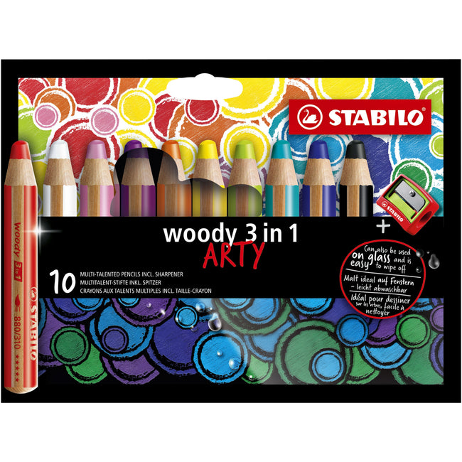 Stabilo - Buntstifte 880 Woody 3 in 1 Arty inkl. Spitzer sortiert 10Stk