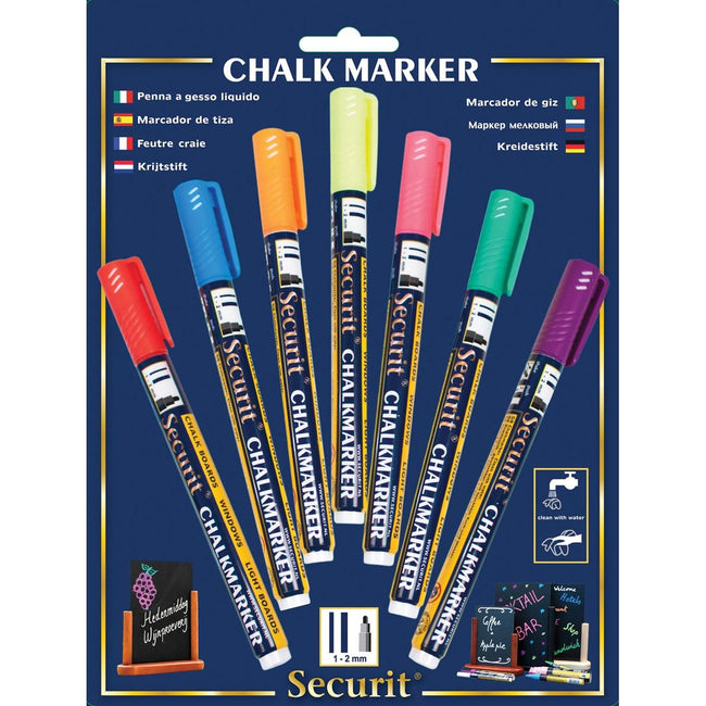 Securit - Kreidemarker SMA-100, rund, 1–2 mm, Blister mit 7 Stück