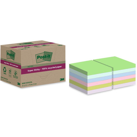 Post-it - Notizblock 654 RSS12COL 76x76mm recycelte Farbnotizen Pastell 12 Stück