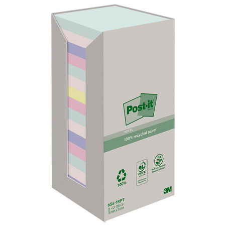 Post-it - Notizblock 654-RTP 76x76mm recycelter Regenbogenpastell 16 Stück