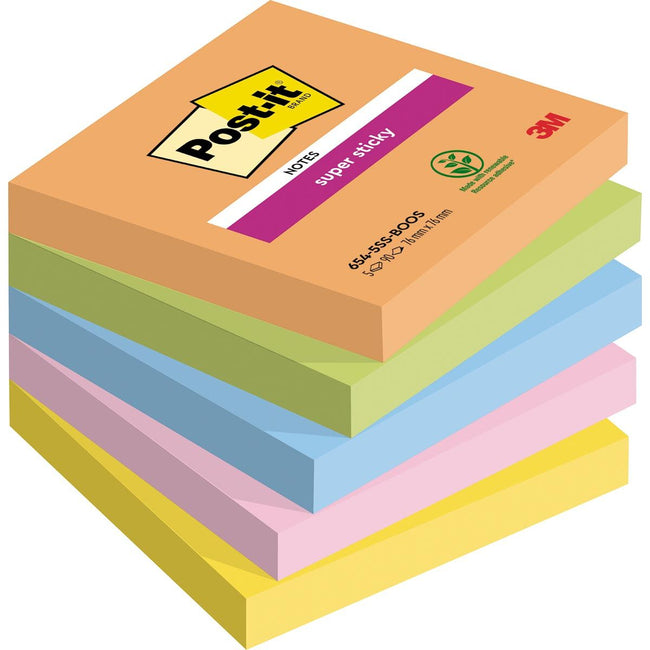 Post-it - Notizblock 654 Super Sticky 76x76mm Boost 5 Stück