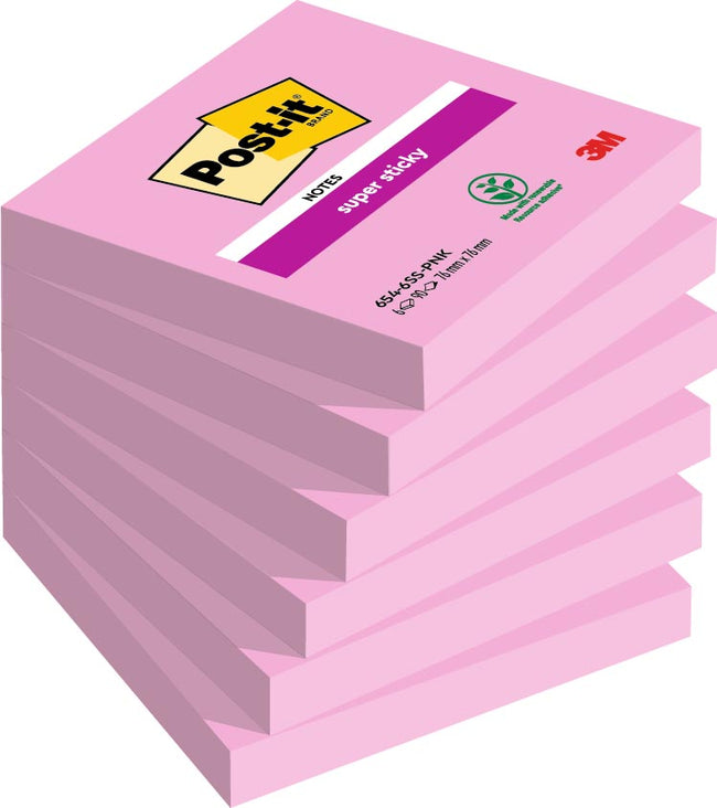 Post-it - Notizblock 654 Super Sticky 76x76mm rosa 90 Blatt
