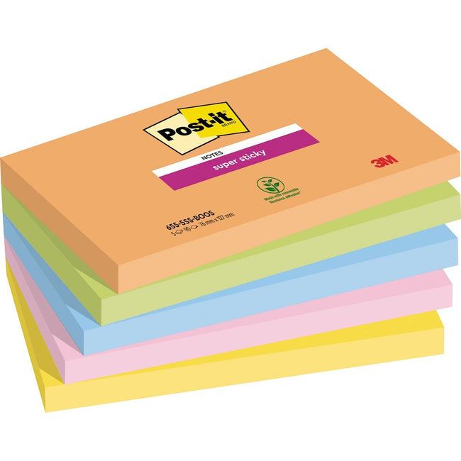 Post-it - Memopad 655 Super Sticky 76X127mm Boost 5 Stück
