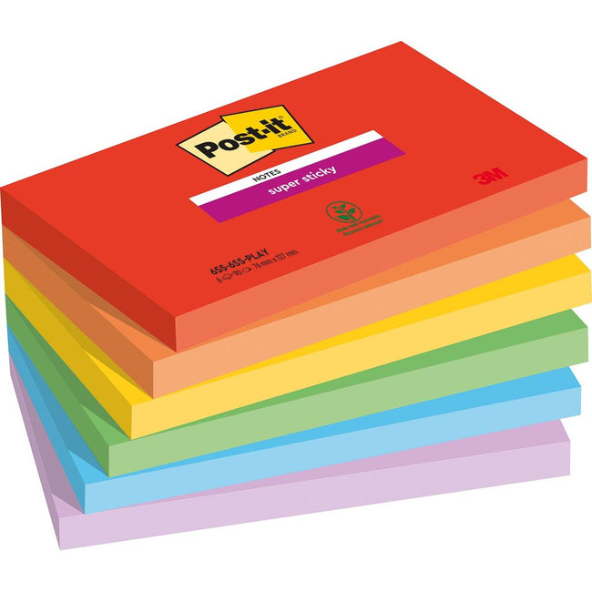 Post-it - Notizblock 655 Super Sticky 76x127mm Playful 6 Stück