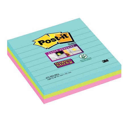 Post-it Super Sticky – Super Sticky Notes XL Cosmic, 70 Blatt, ft 101 x 101 mm, liniert, verschiedene Farben, 3er-Pack