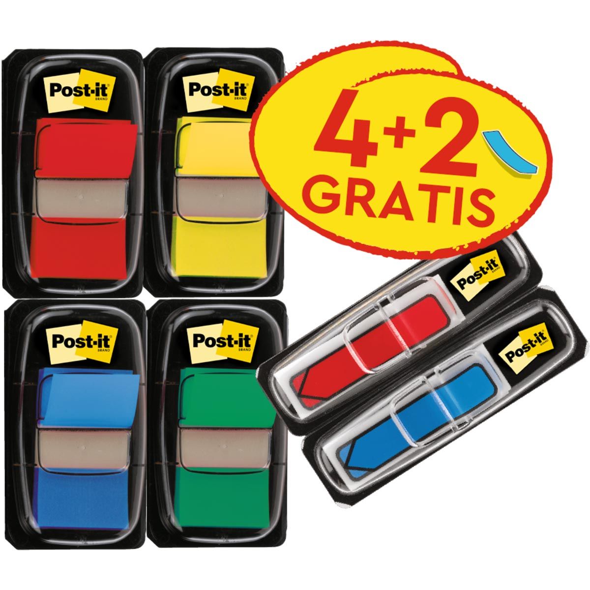 Post-it - Index-Standard, ft 25 mm x 43,2 mm, Vorteilspackung mit 4 Stück + 2 x Indexpfeile