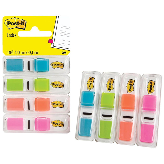Post-it - Index Narrow, 4 x 35 Tabs, Türkis, Hellgrün, Orange und Pink