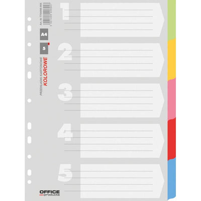 OFFICE products -   tabbladen, A4, karton, 11-gaatsperforatie, geassorteerde kleuren, 5 tabs