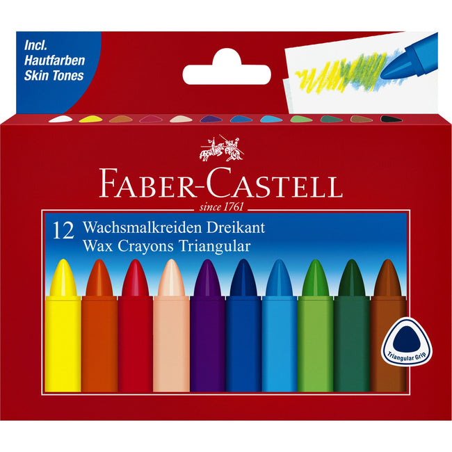 Faber Castell - Wachsmalstifte Faber-Castell dreieckig sortiertes Set mit 12 Stück
