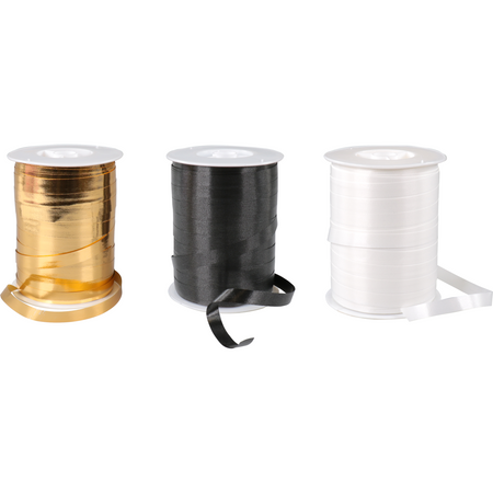 Klika - Band | 10mm | 250m | PP | schwarz/weiß/gold | 3 Rollen