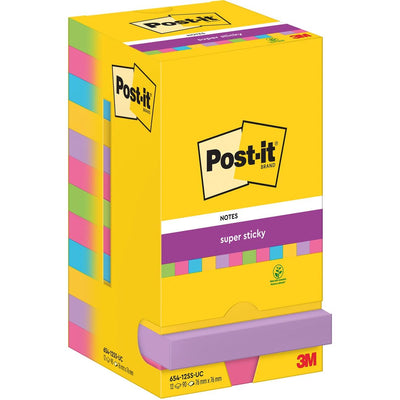Post-it - Notizblock 654 Super Sticky 76x76mm 90 Blatt Regenbogen 12 Stück