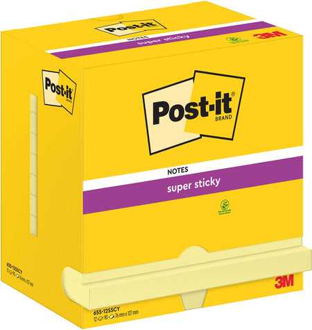 Post-it - Notizblock 655 Super Sticky 76x127mm Kanariengelb 12 Stück
